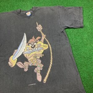 Vintage Tasmanian Devil Shirt Mens M Black 1998 Looney Tunes Pirate Faded 90s‎